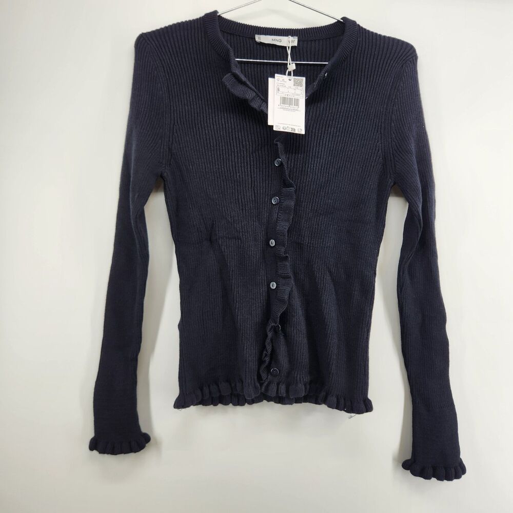 Mango MNG Navy Blue Small Scalloped Edges‎ Cardigan NWT
